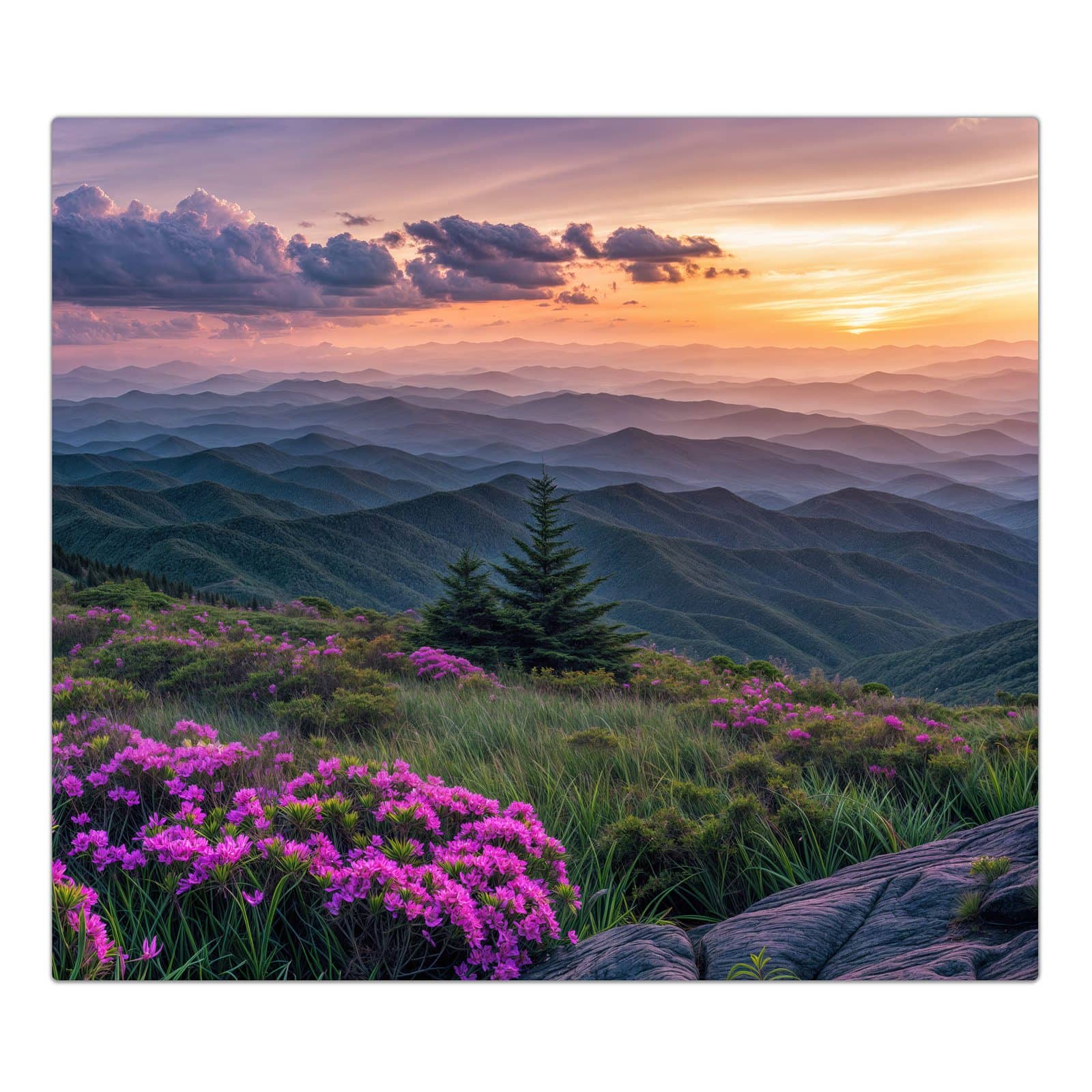 1-teilige Herdabdeckung für Induktionsfeld mit Berglandschaft Blumen-Motiv in der Frontansicht #grösse_1-Teilig (60x52cm)