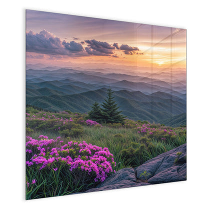 Magnettafel mit dem Motiv Blüten vor Bergketten