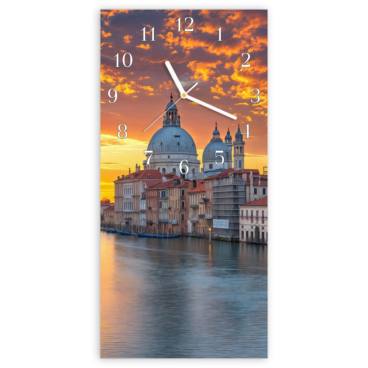 Wanduhr aus Glas, Ziffernblatt Klassisch mit Motiv Venedig im Abendrot #ziffernblatt_Klassisch