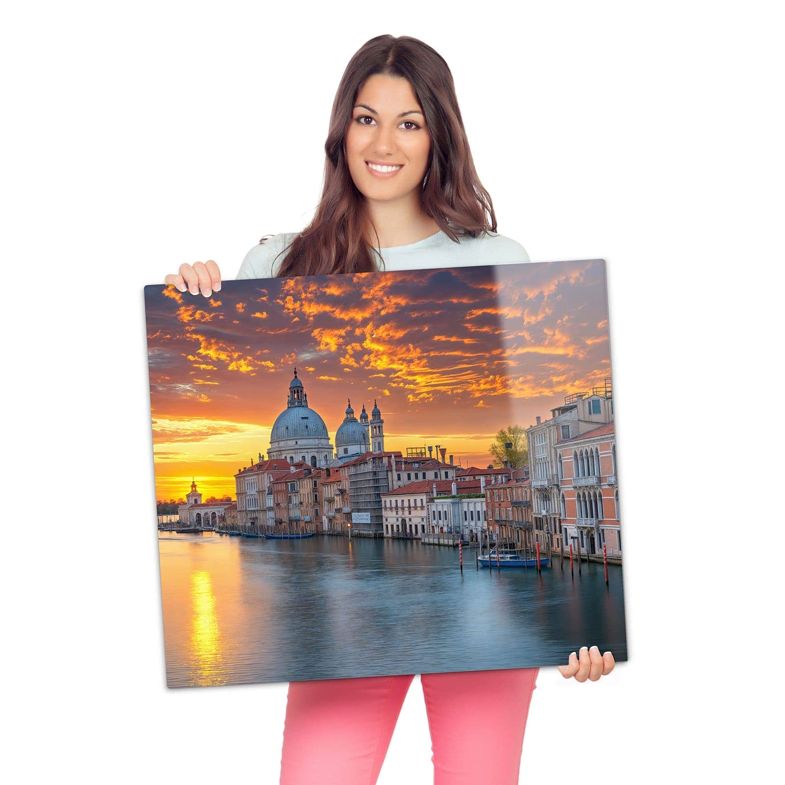 Ceranfeld Abdeckung mit Venedig bei Sonnenuntergang-Motiv wird zur Größendarstellung gehalten