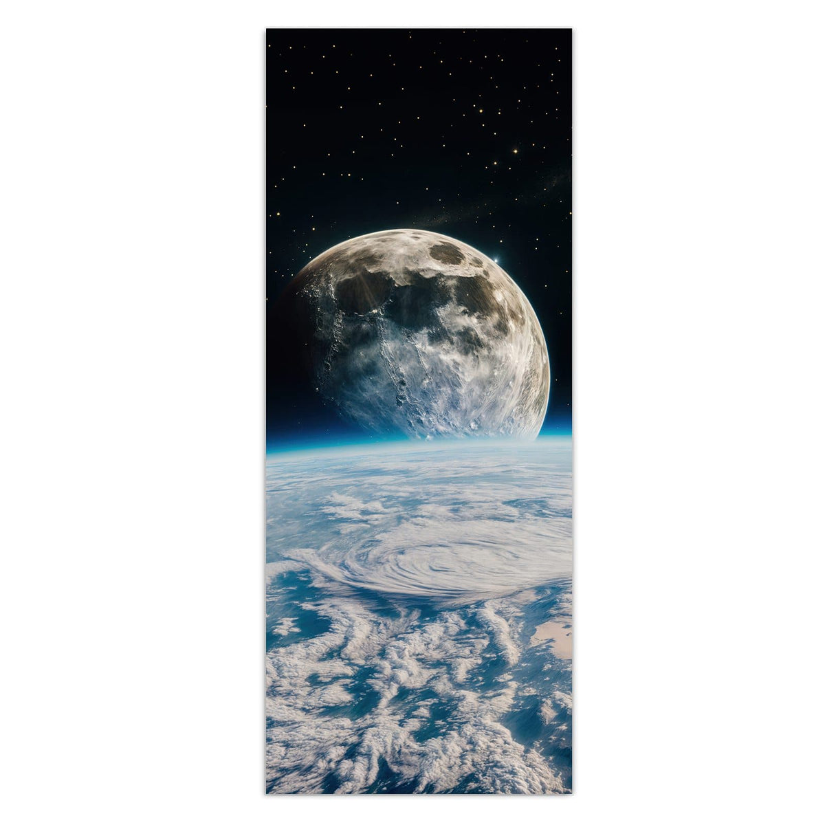 Wandbild - Mond über der Erde - Hochformat – Mond über der blauen Erde