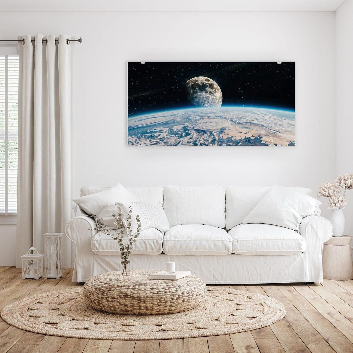Wandbild - Mond über der Erde - Querformat – Mond über der blauen Erde