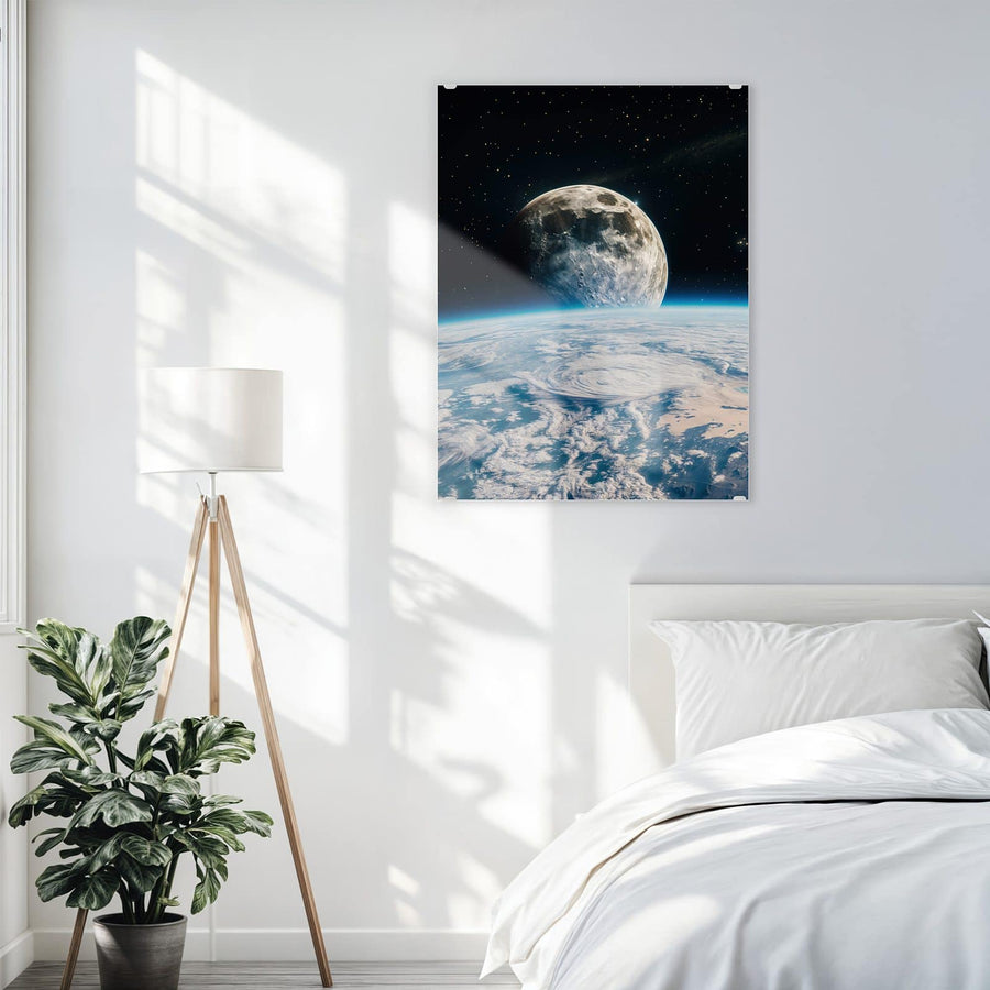 Maße Wandbild - Mond über der Erde - Hochformat