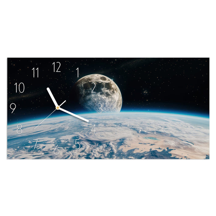 Wanduhr Mondüberblick aus Glas – Querformat 60 × 30 cm mit Ziffernblatt Elegant