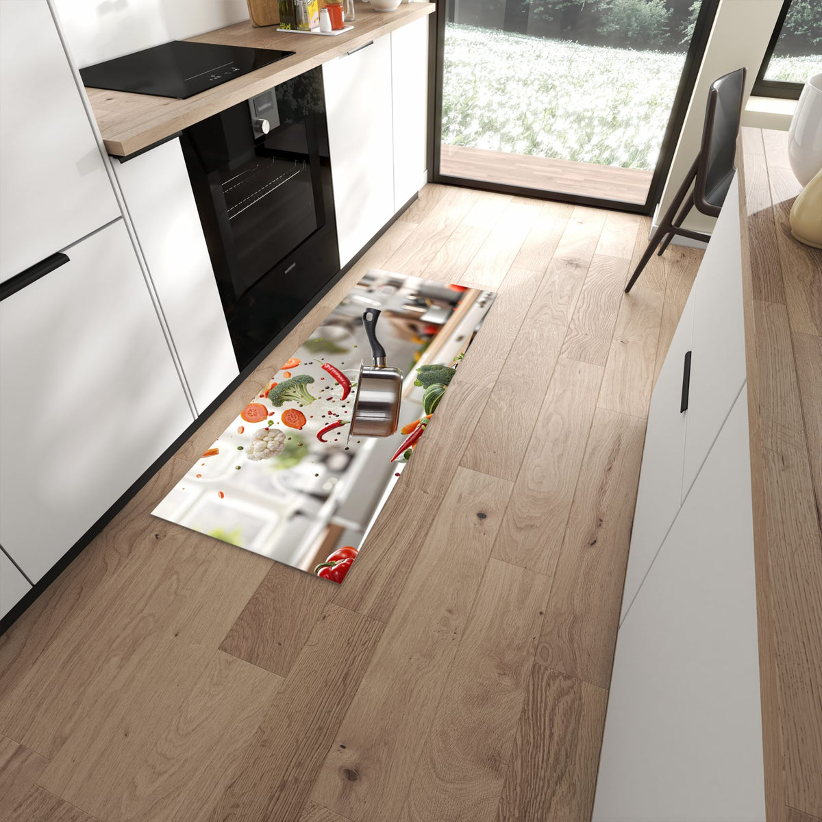 Strapazierfähiger Küchenläufer mit Motiv Kochen Mit Gemüse in moderner Küche #grösse_60 x 150 cm