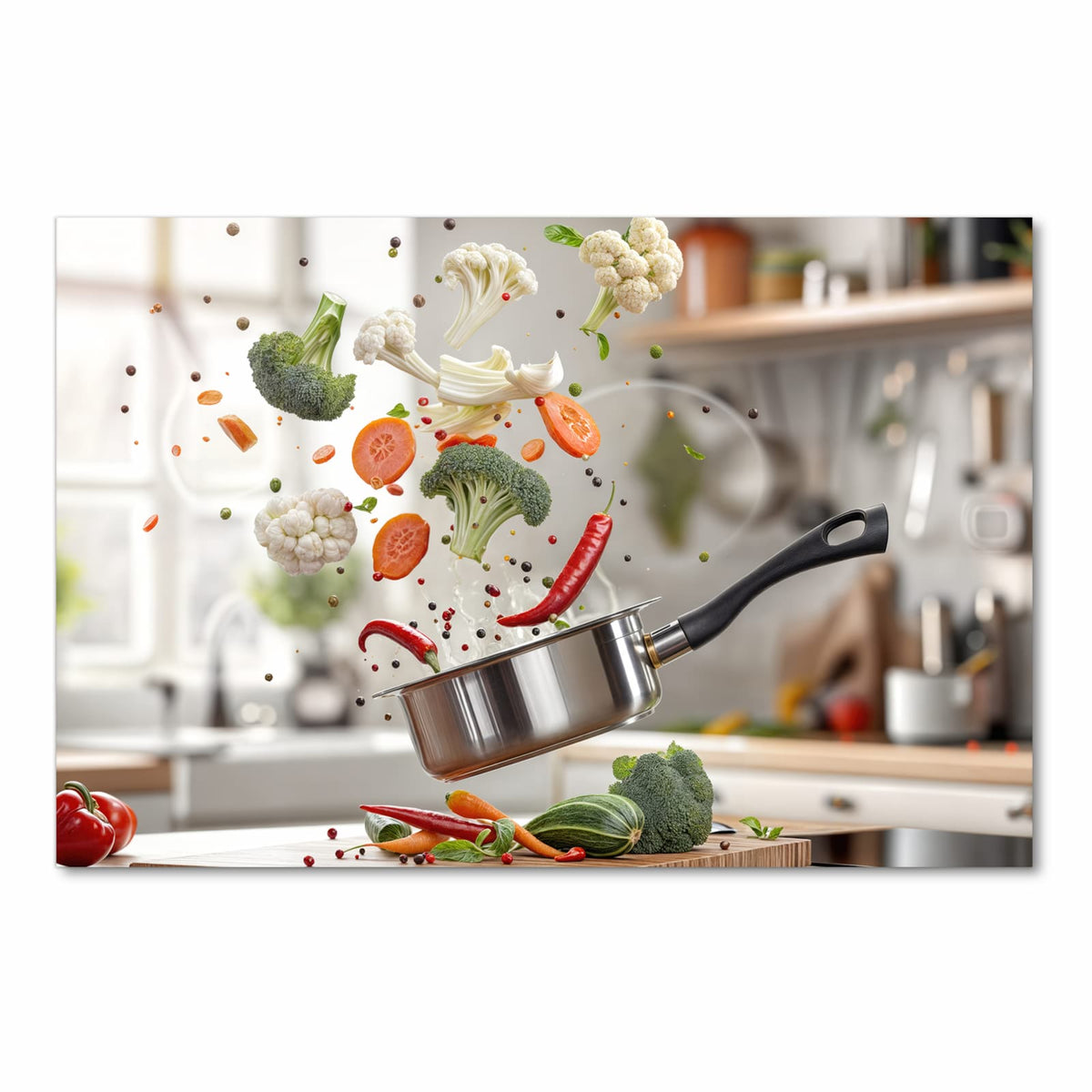 Geräuschdämpfender Küchenteppich mit Motiv Kochen Mit Gemüse in Frontansicht