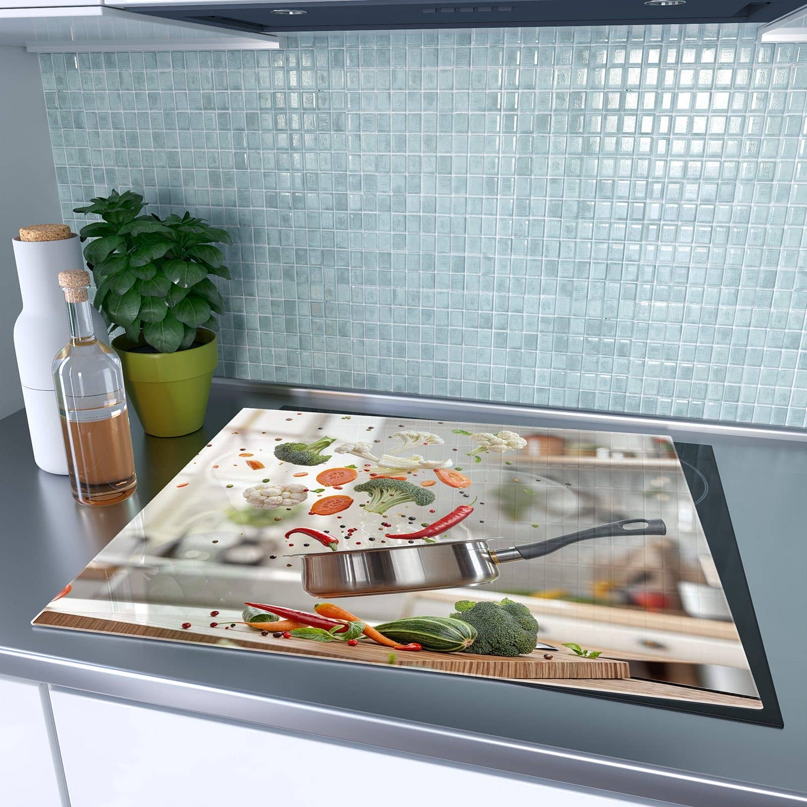 1-teilige Herdabdeckplatten aus Glas mit Kochen Mit Gemüse-Motiv auf dem Ceranfeld
