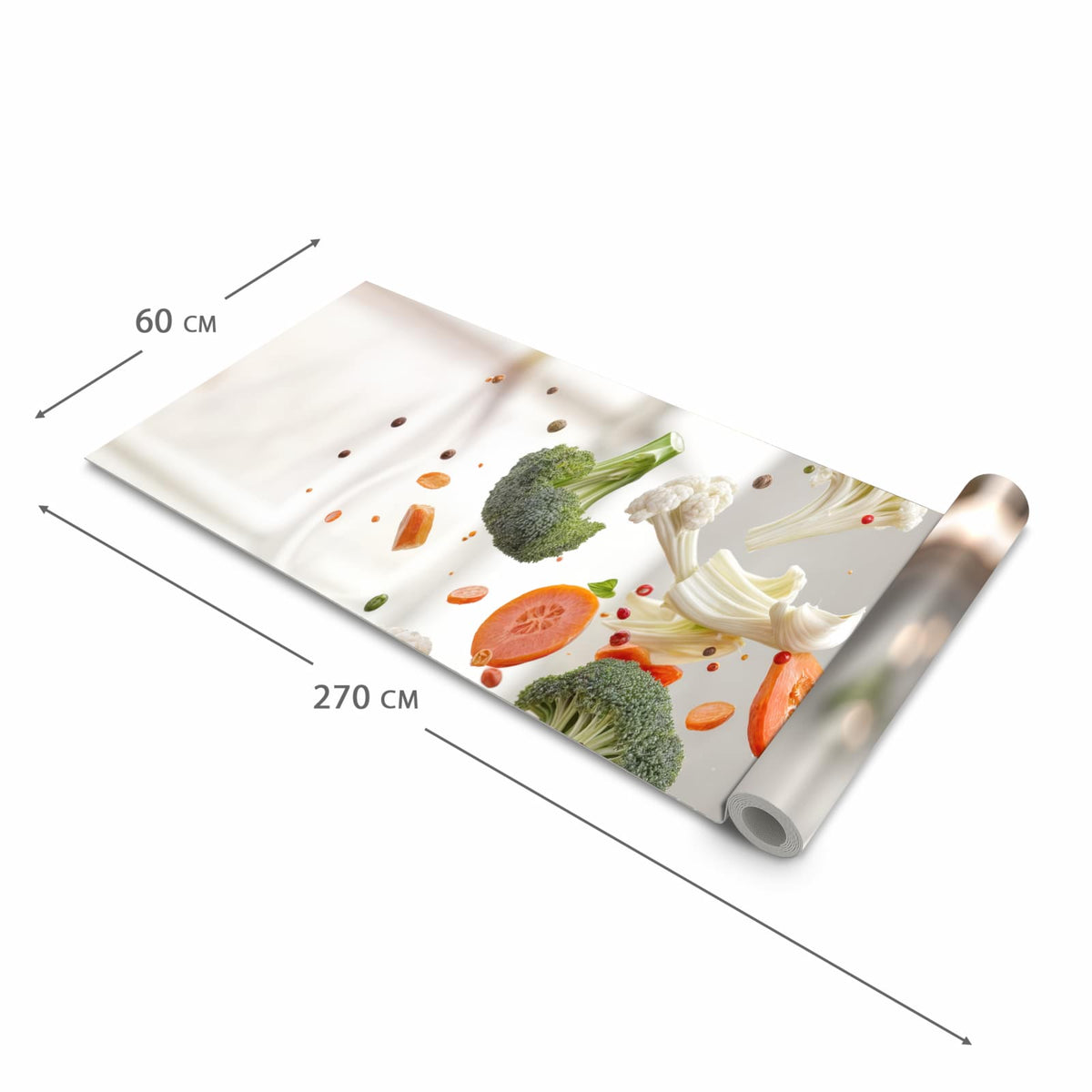 Schmutzabweisender waschbarer Küchenteppich mit Motiv Kochen Mit Gemüse in der Grösse 60x150 cm