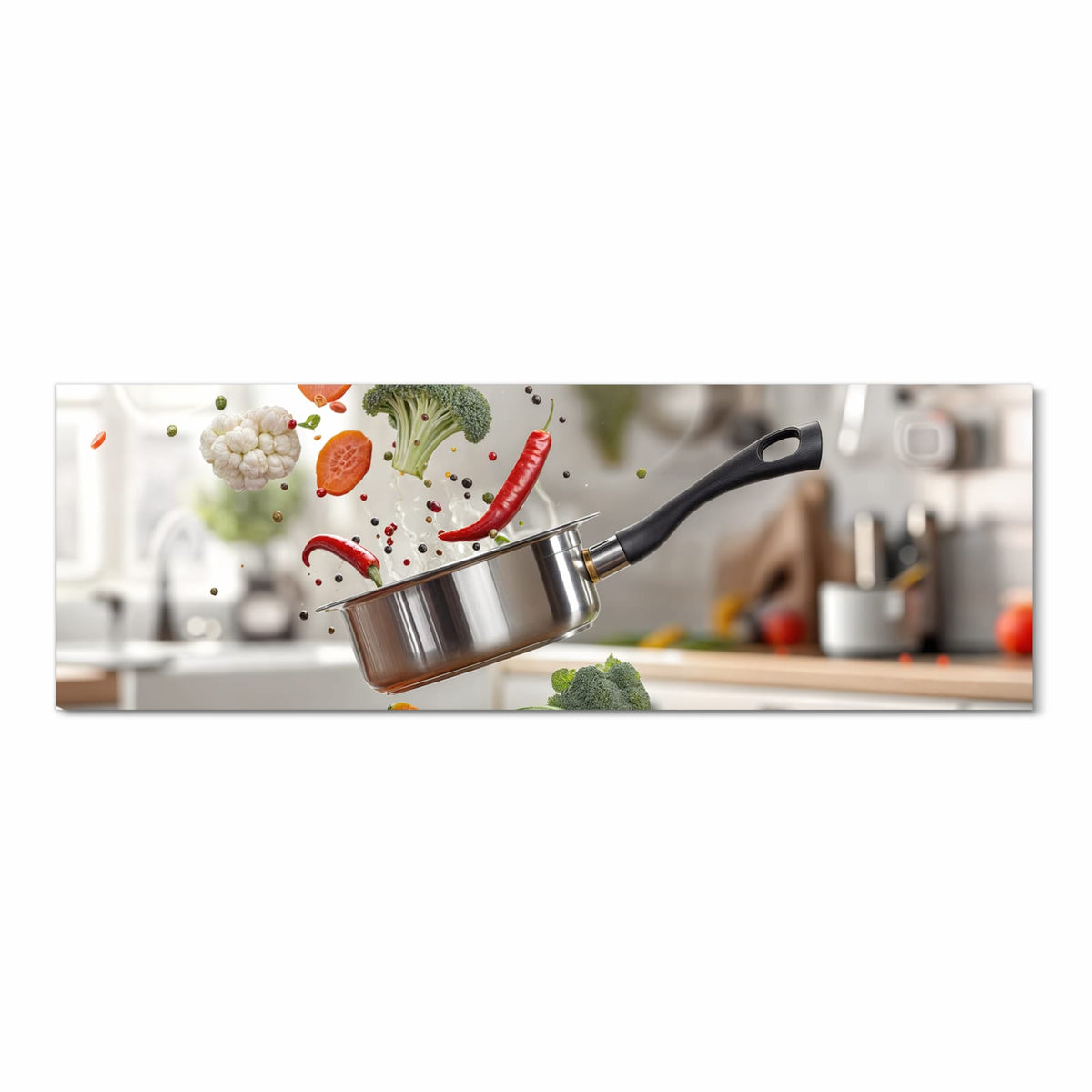 Farbbeständiger Teppich für Esstisch mit Motiv Kochen Mit Gemüse in Frontansicht