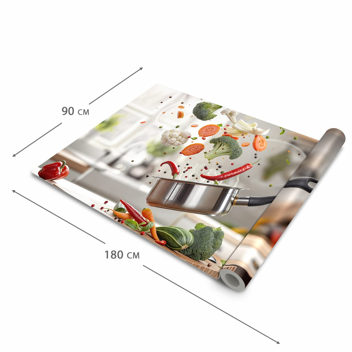 Rutschfester Küchenläufer mit Motiv Kochen Mit Gemüse in der Grösse 60x180 cm
