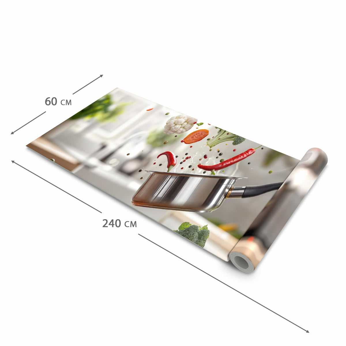 Fleckenresistenter Küchenteppich mit Motiv Kochen Mit Gemüse in der Grösse 60x150 cm, waschbar