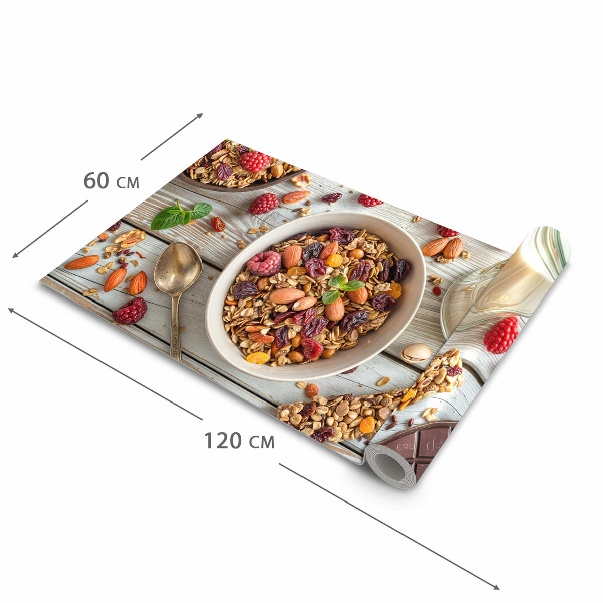 Waschbarer langer Teppich mit Motiv Frühstück Deluxe in der Größe 60x150 cm