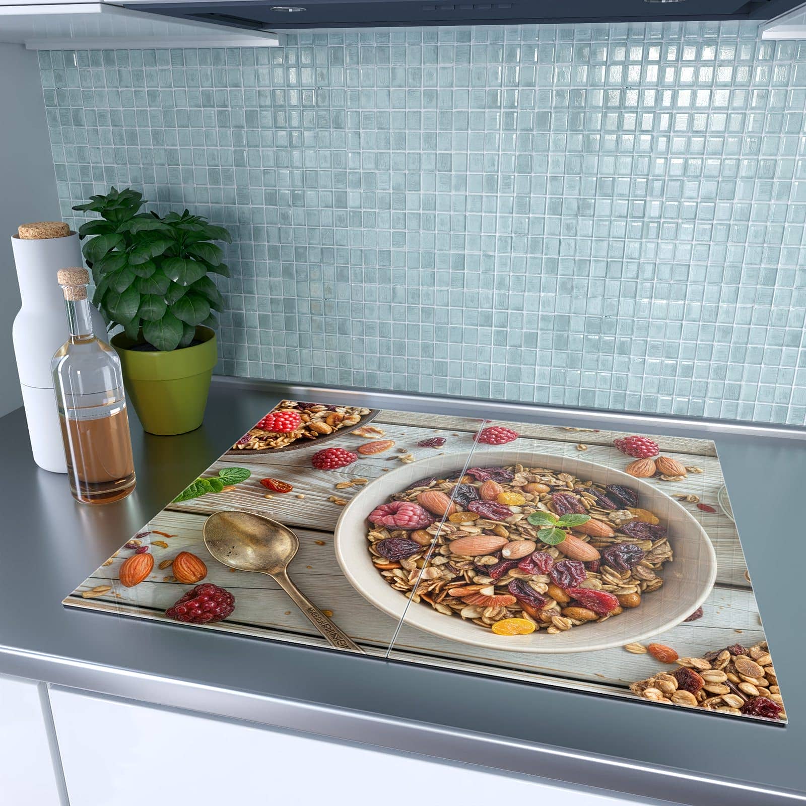 2-teilige Herdabdeckplatten aus Glas mit Luxuriöses Frühstück-Motiv auf dem Ceranfeld