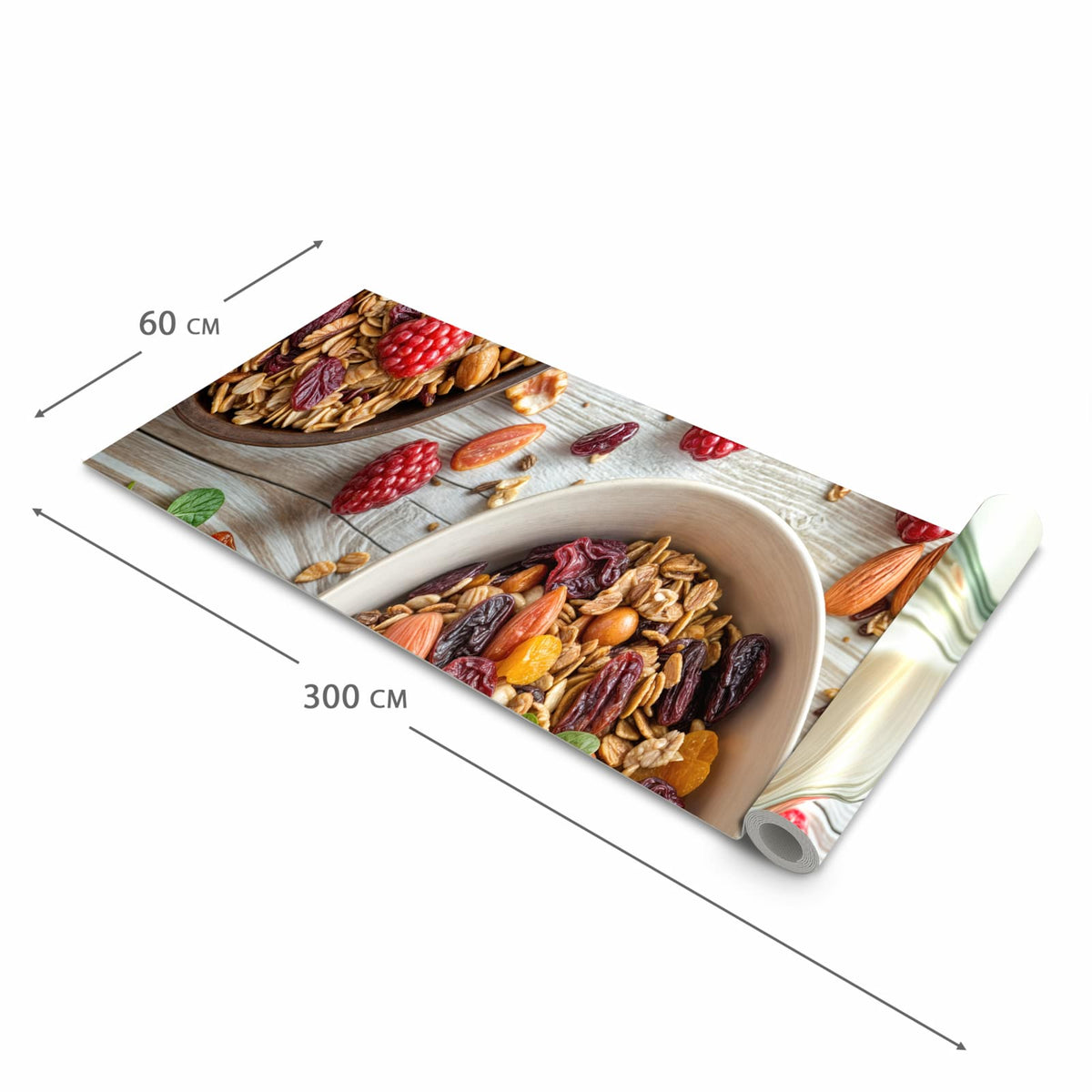 Dünner waschbarer Küchenteppich mit Motiv Frühstück Deluxe in der Grösse 60x150 cm