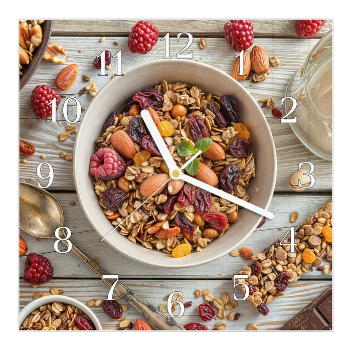Wanduhr Luxuriöses Frühstück aus Glas – Quadratisch 30 × 30 cm mit Ziffernblatt Klassisch