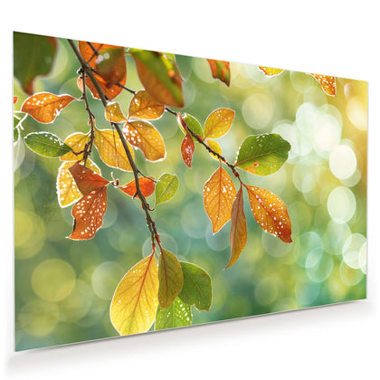 Wandbild mit dem Motiv Blätter mit Tautropfen