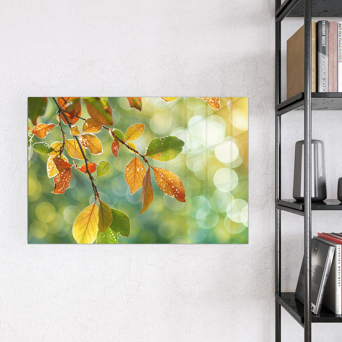 Magnettafel - Blätter mit Tautropfen – Betaute Blätter vor goldenem Bokeh