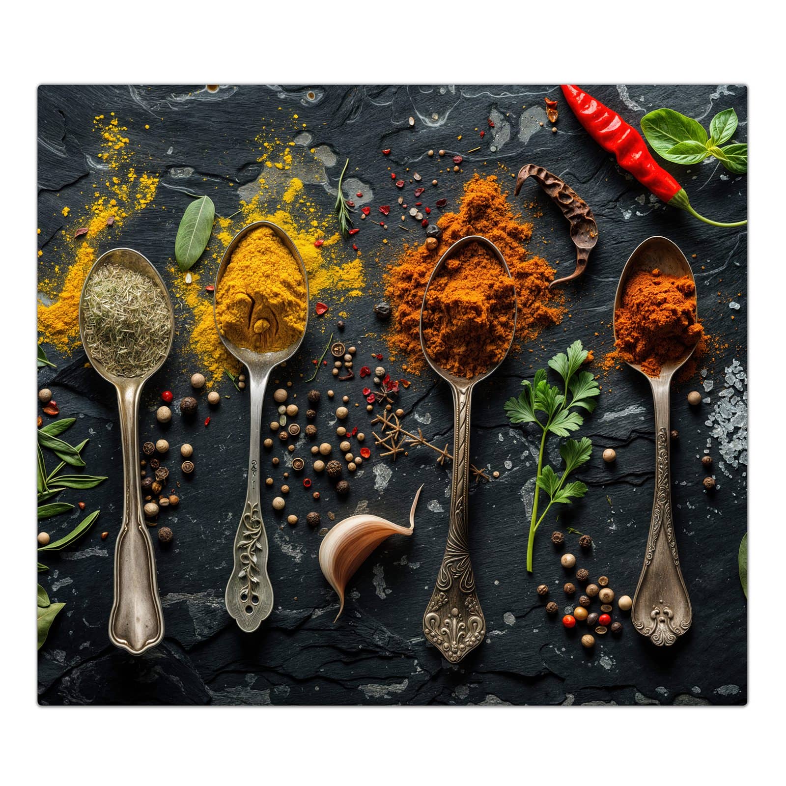 1-teilige Abdeckplatte für Ceranfeld mit Gewürze Löffel Mix-Motiv in der Frontansicht #grösse_1-Teilig (60x52cm)