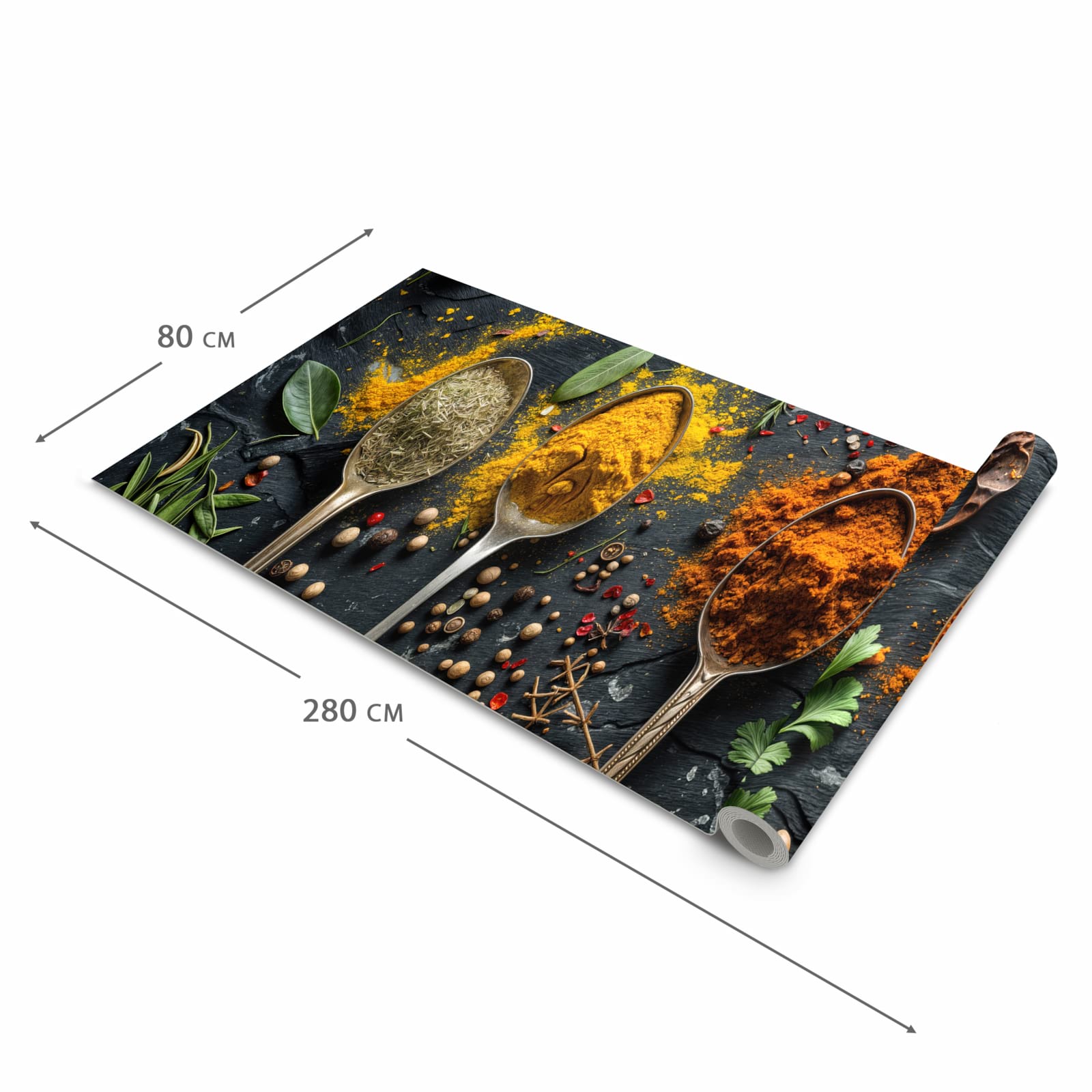 Hygienischer rutschfester Küchenläufer mit Motiv Gewürze Löffel Mix in der Grösse 60x120 cm