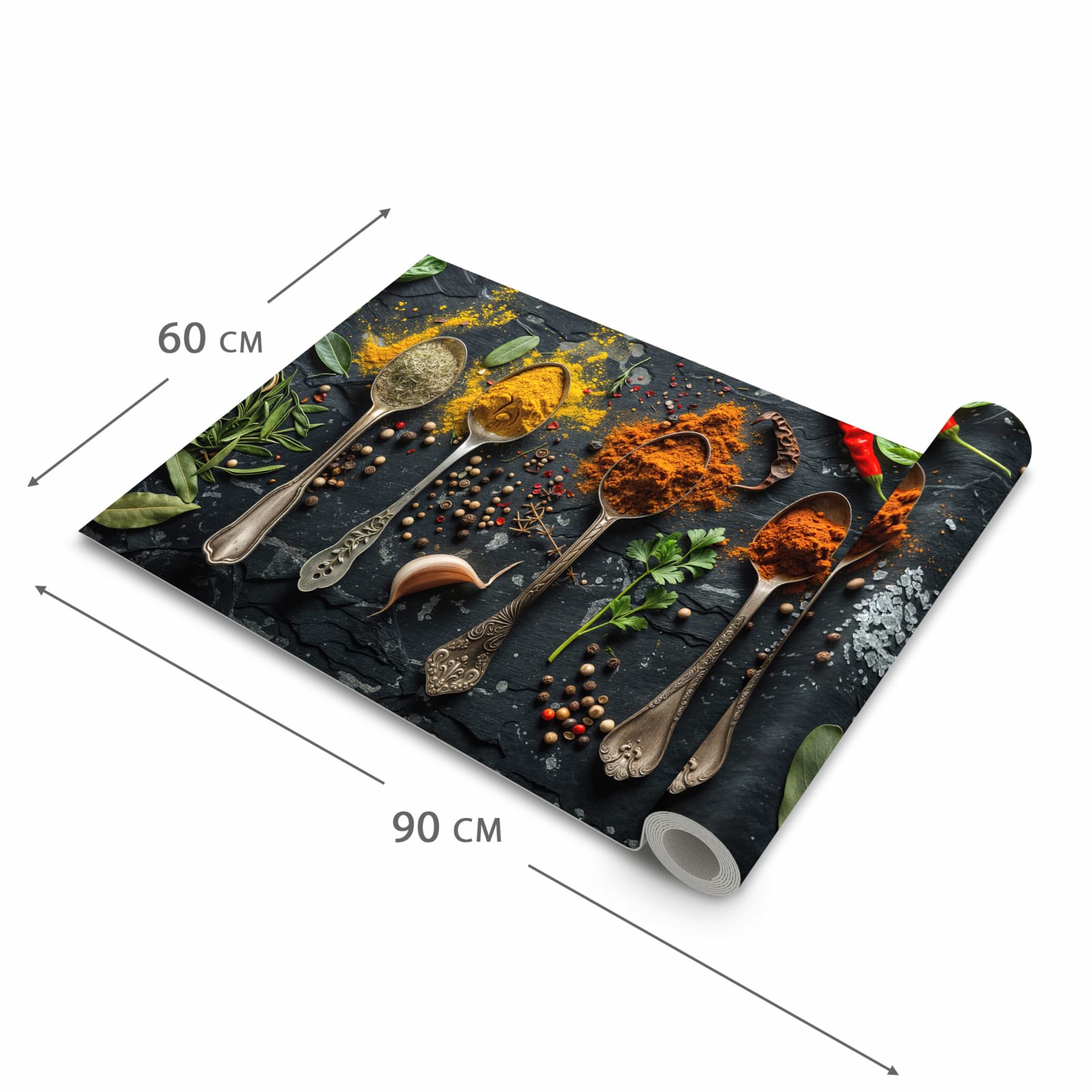 Rutschhemmender Küchenläufer mit Motiv Gewürze Löffel Mix in der Grösse 60x120 cm