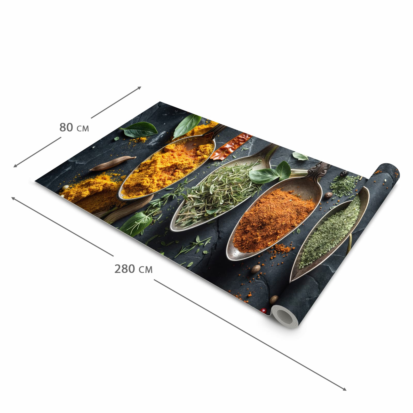 Geräuschdämpfender waschbarer Küchenläufer mit Motiv Kräuter Gewürze in der Größe 90x240 cm