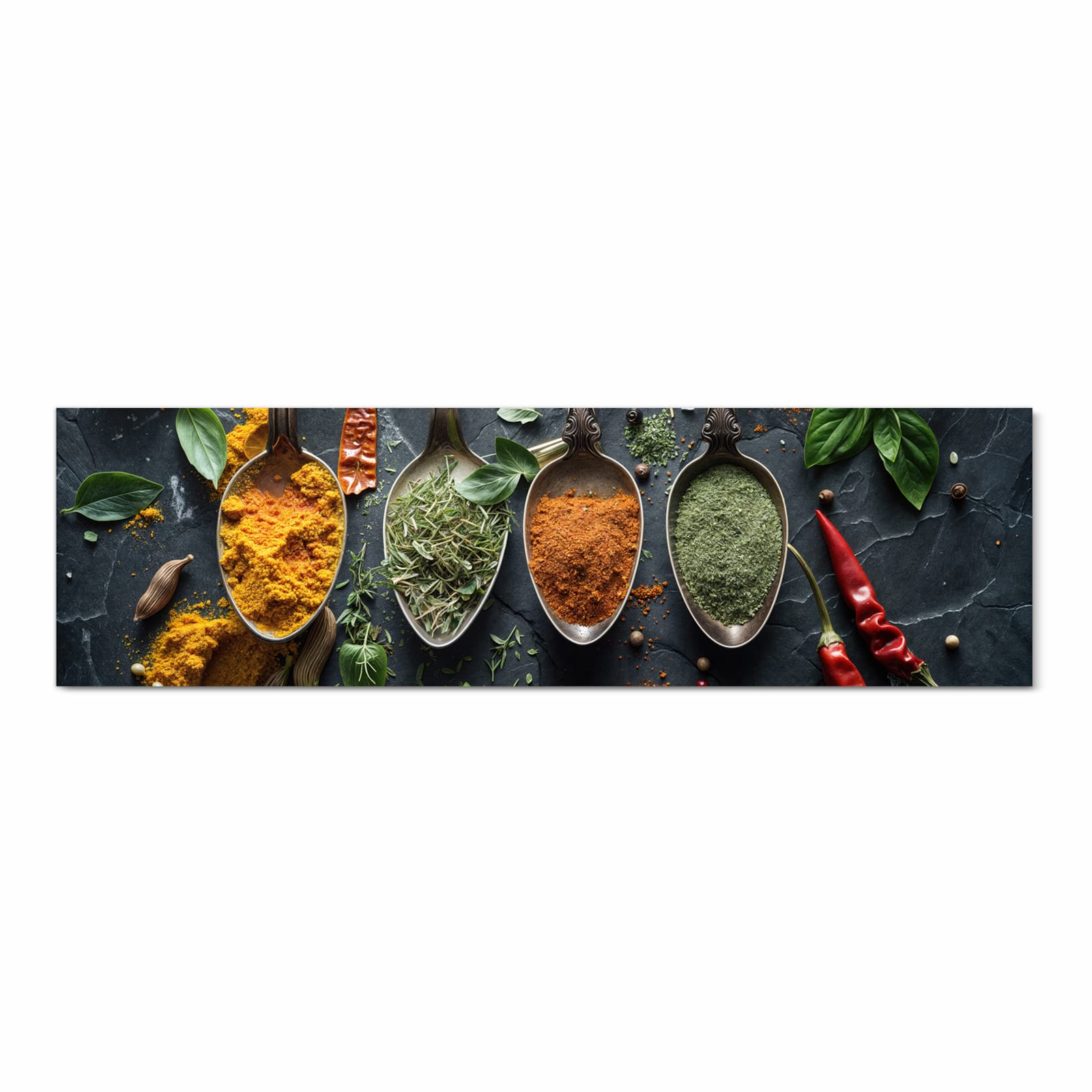 Küchenteppich waschbar mit Motiv Kräuter Gewürze in Frontansicht für mehr Trittkomfort