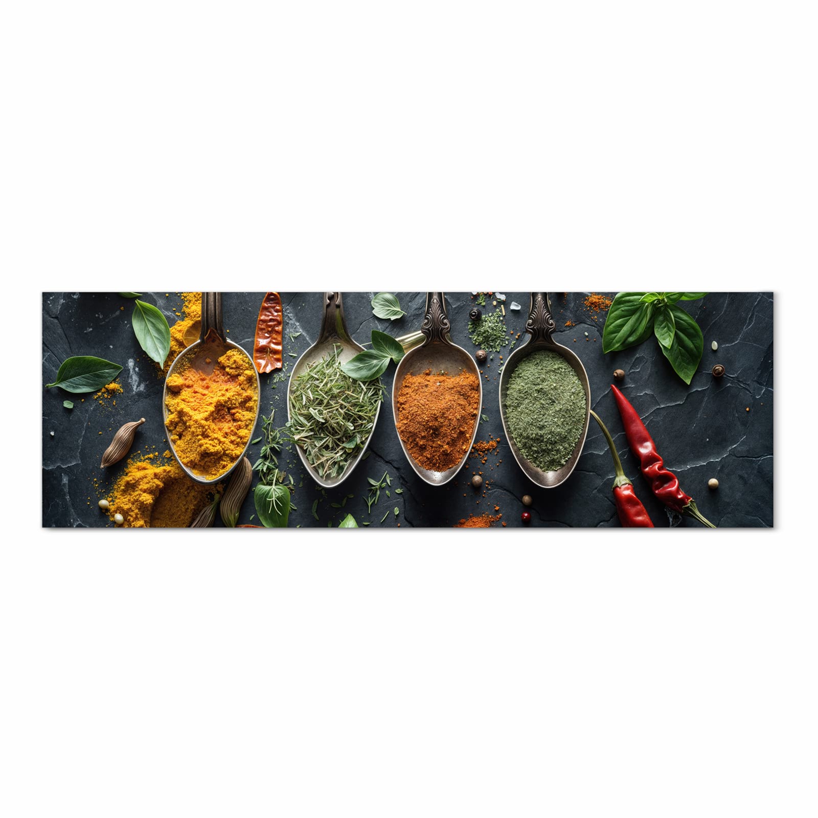 UV-beständiger Küchenteppich mit Motiv Kräuter Gewürze in Frontansicht