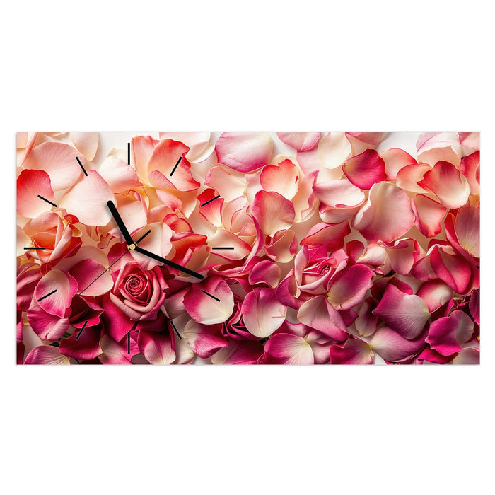 Wanduhr Rosenblätter Farbenspiel aus Glas – Querformat 60 × 30 cm mit Ziffernblatt Linie