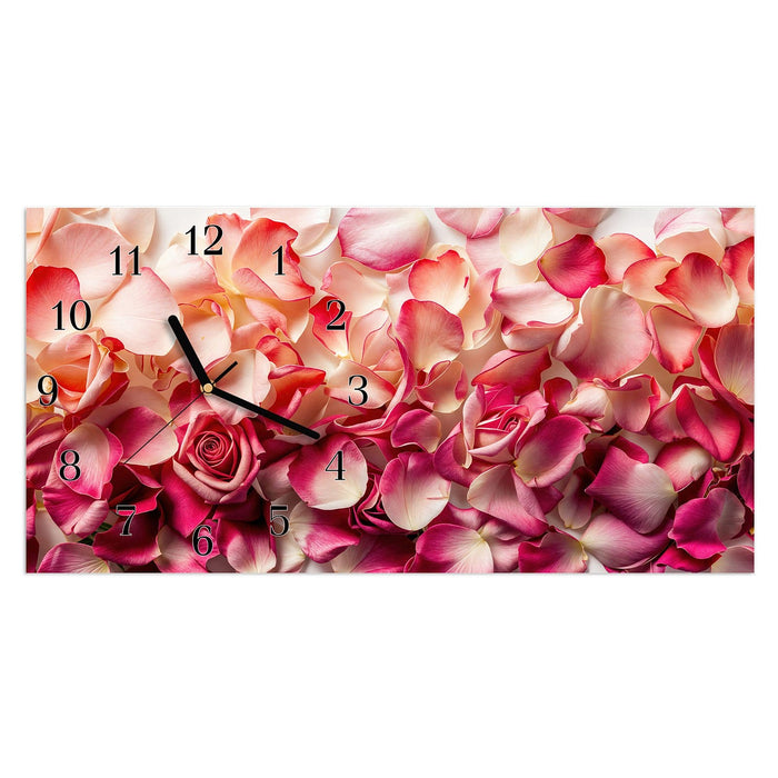 Wanduhr Rosenblätter Farbenspiel aus Glas – Querformat 60 × 30 cm mit Ziffernblatt Klassisch