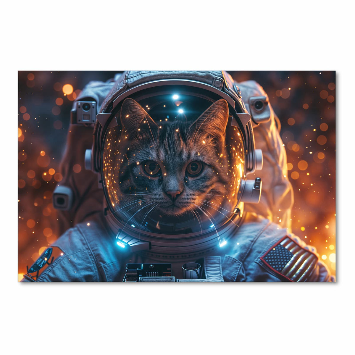 Küchenteppich mit Motiv Katze im Raumanzug in Frontansicht für sichere Aufbewahrung