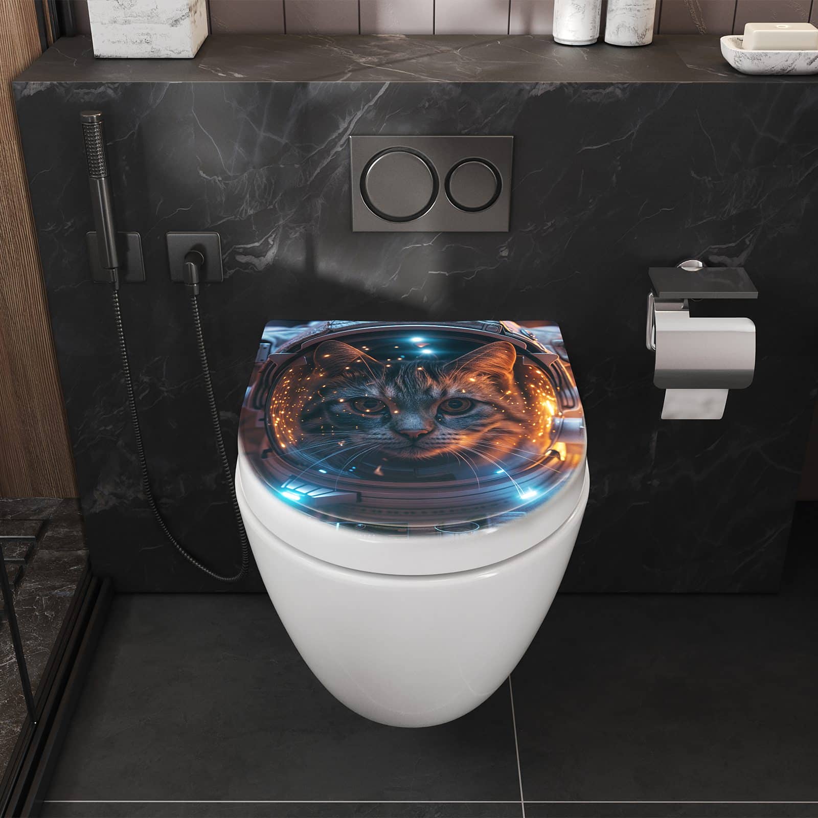 WC-Sitz mit Absenkautomatik Katze im Raumanzug