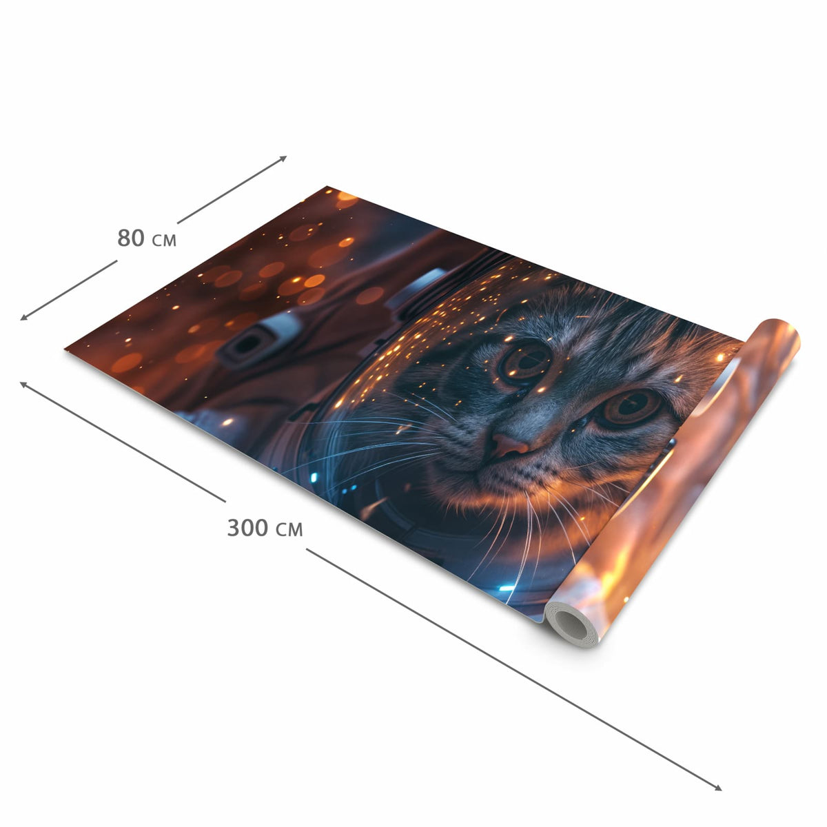 Waschbarer Küchenläufer mit Motiv Katze im Raumanzug in der Grösse 90x240 cm für Trittkomfort