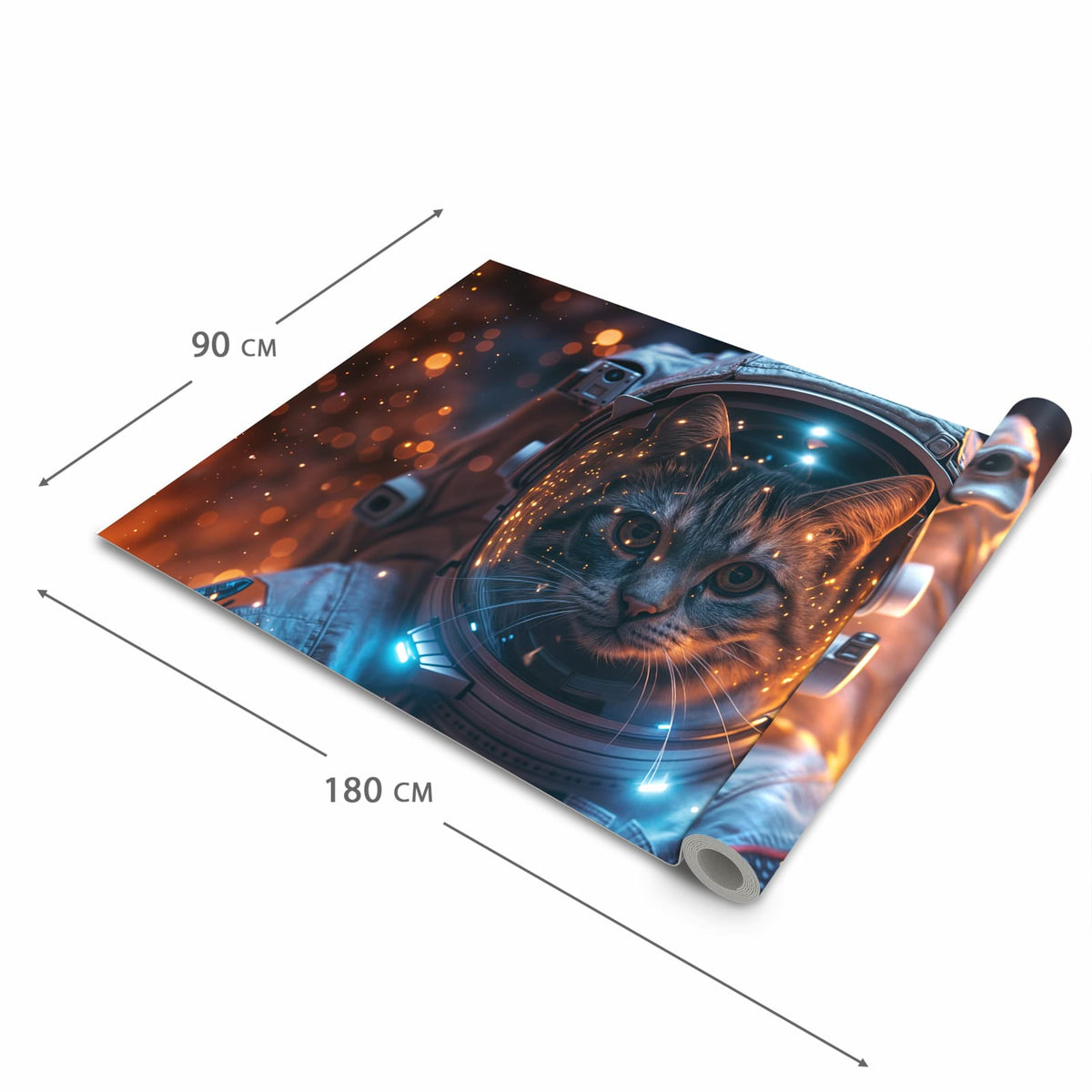 Wasserabweisender waschbarer Küchenläufer mit Motiv Katze im Raumanzug in der Grösse 90x240 cm