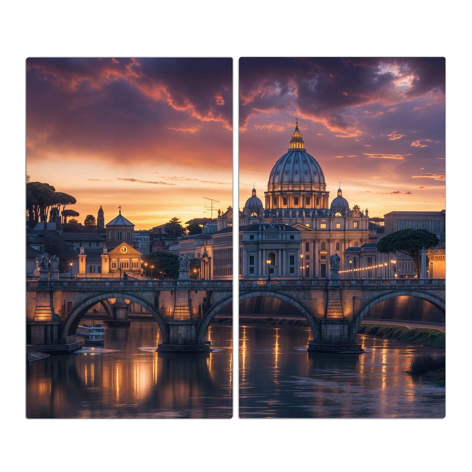 2-teilige Ceranfeldabdeckungen mit Abend in der Stadt-Motiv in der Frontansicht #grösse_2-Teilig (60x52cm)