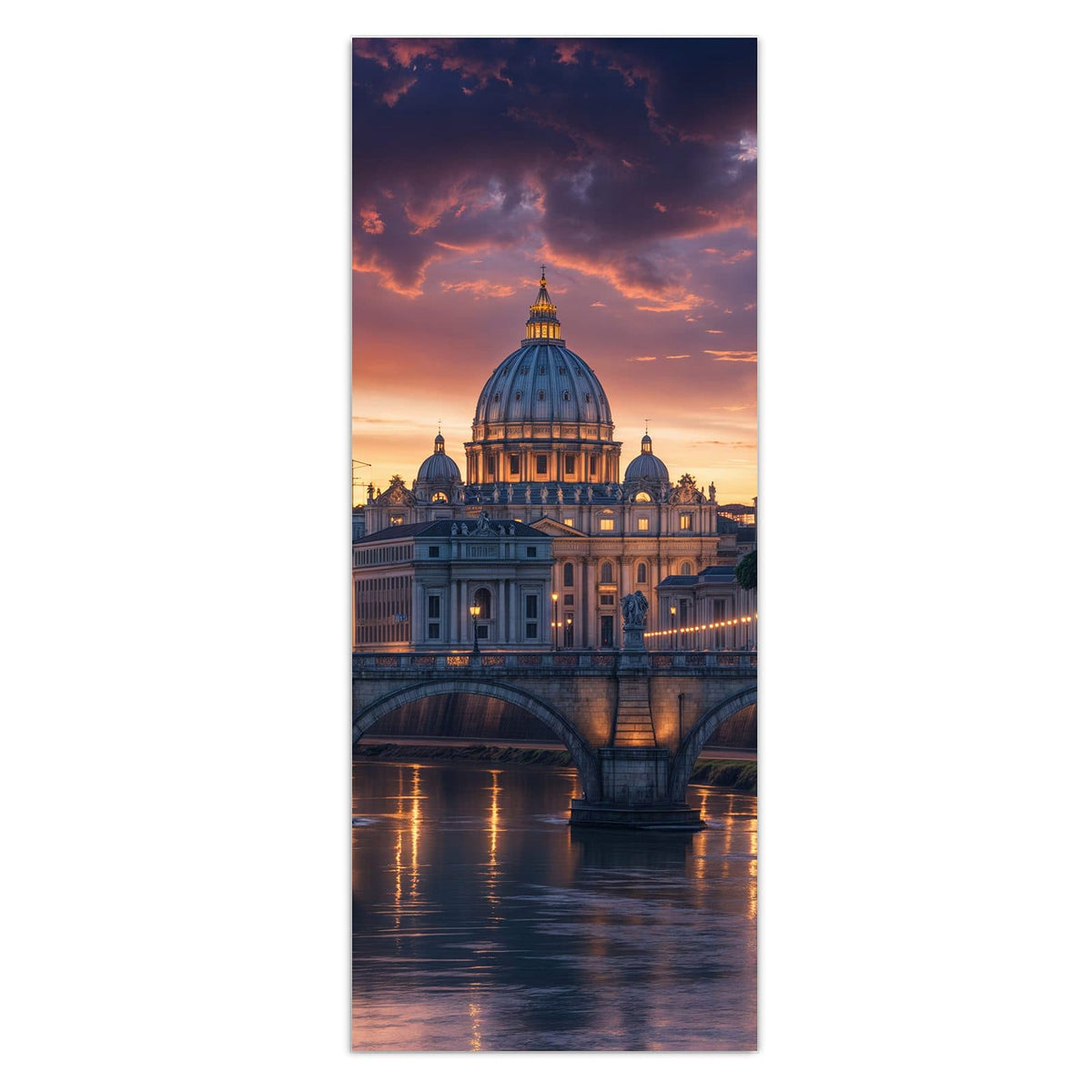 Wandbild - Rom im Abendlicht - Hochformat – Kuppel und Brücke im Abendrot