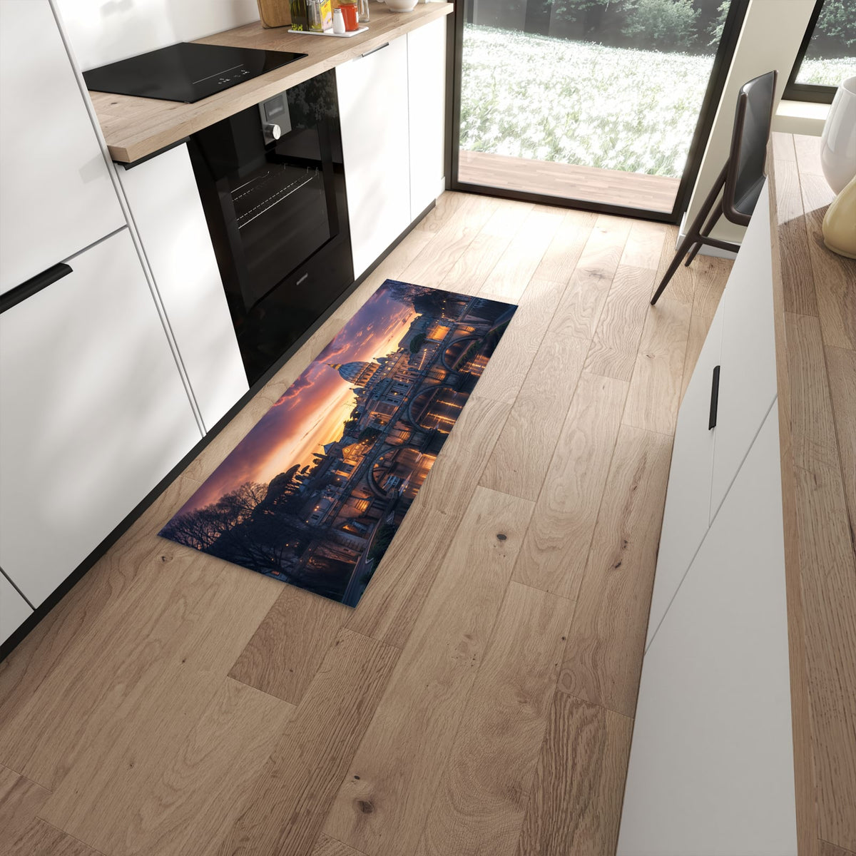 Farbbeständiger waschbarer Küchenläufer mit Motiv Abend in der Stadt in moderner Küche #grösse_60 x 150 cm