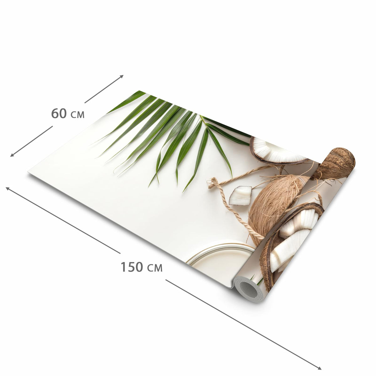Farbbeständiger waschbarer Küchenteppich mit Motiv Kokosnüsse und Blätter in der Grösse 80x300 cm