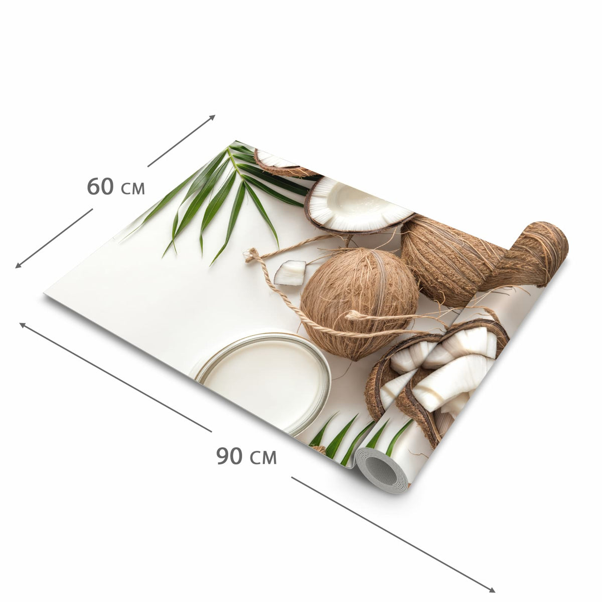 Abriebfester Küchenläufer mit Motiv Kokosnüsse und Blätter in der Grösse 90x180 cm