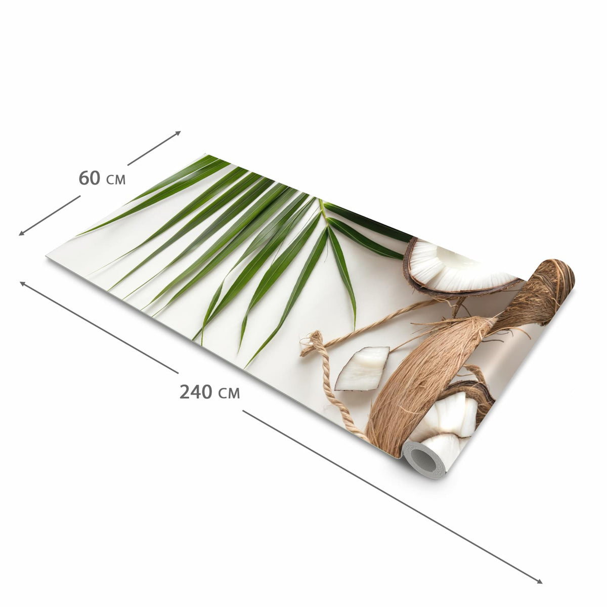 Rutschfester Küchenteppich mit Motiv Kokosnüsse und Blätter in der Grösse 80x300 cm für sicheres Aufbewahren