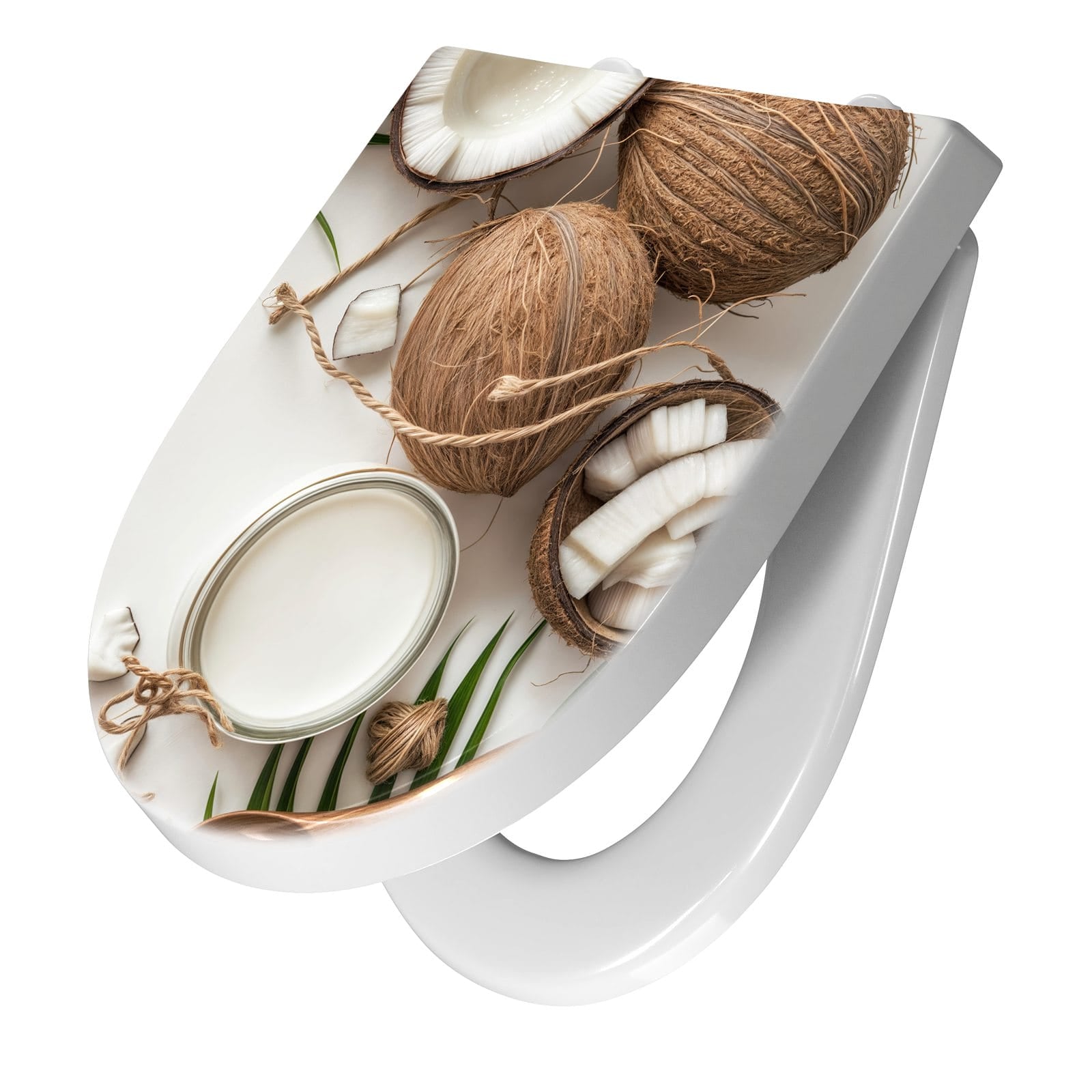 WC-Sitz mit Absenkautomatik Kokosnüsse und Blätter