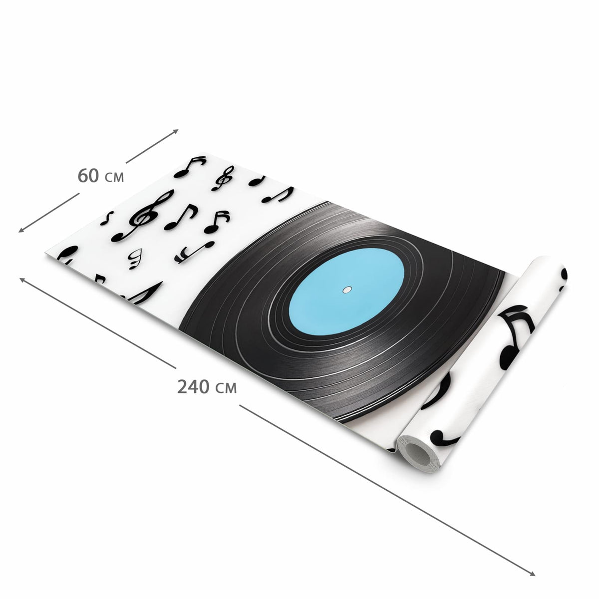 Waschbarer Teppich fürs Esszimmer mit Motiv Schallplatte Musik in der Größe 80x300 cm