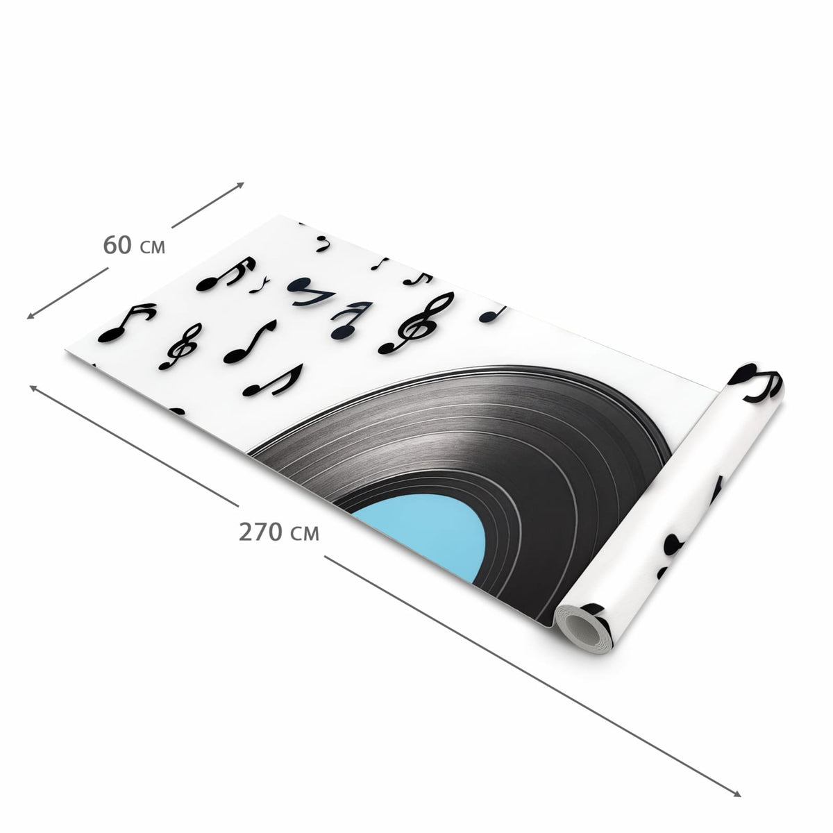 Waschbarer Teppich für Esstisch mit Motiv Schallplatte Musik in der Größe 80x300 cm