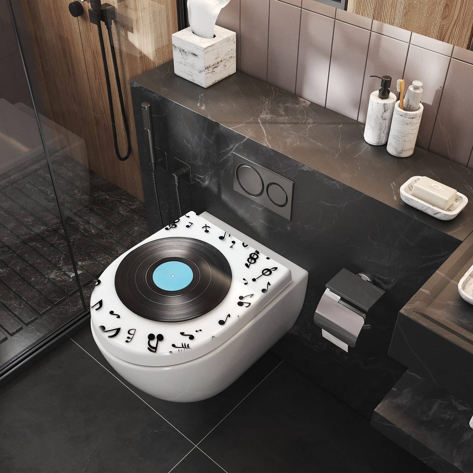 WC-Sitz mit Absenkautomatik Schallplatte Musik