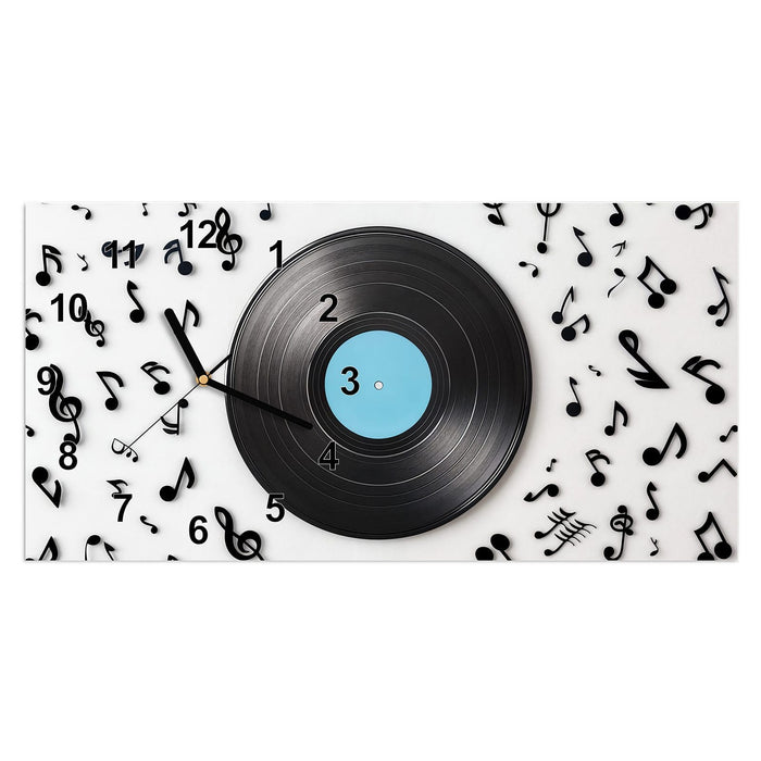 Wanduhr Schallplatte Musik aus Glas – Querformat 60 × 30 cm mit Ziffernblatt Modern