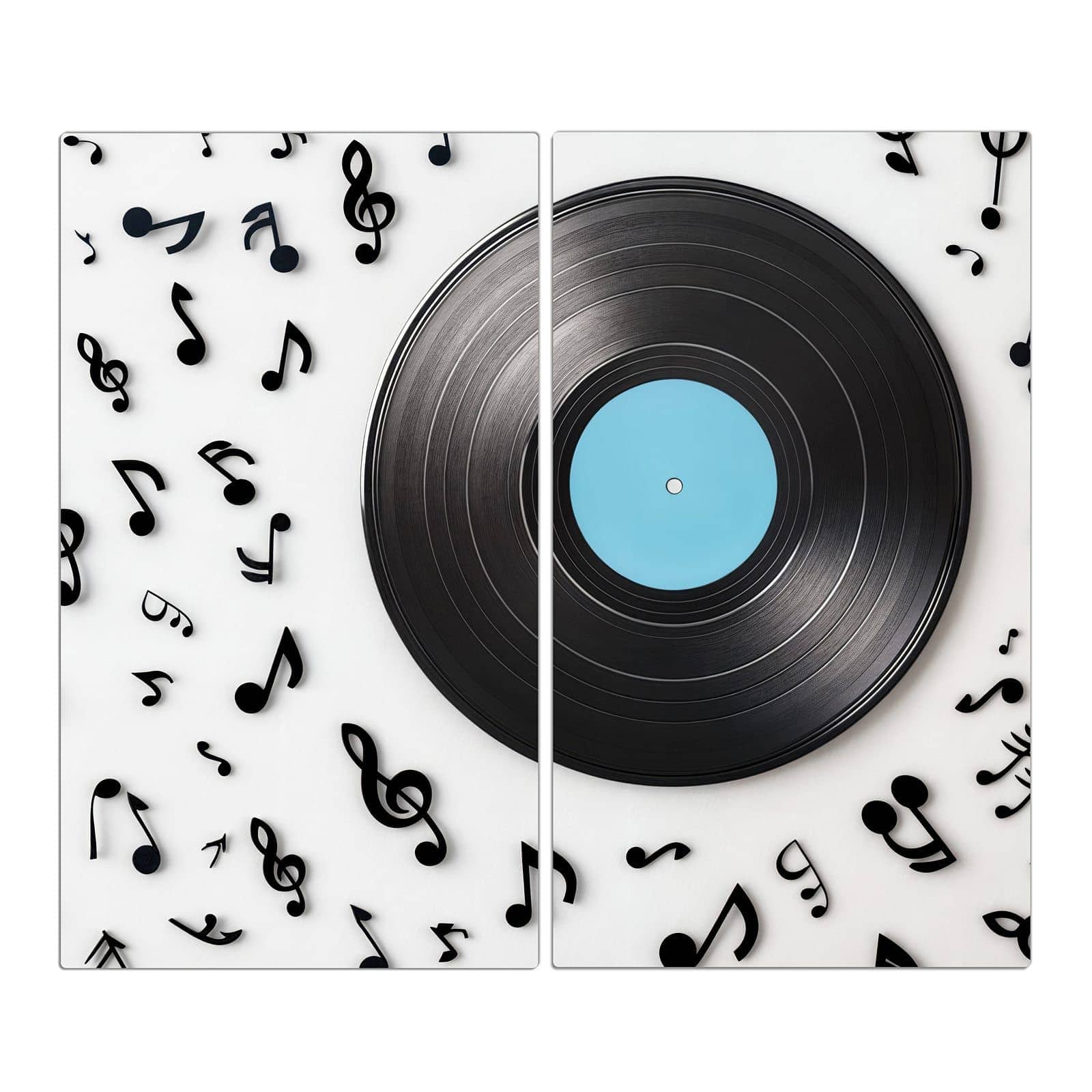 2-teilige Herdabdeckplatten für Ceranfeld mit Schallplatte Musik-Motiv in der Frontansicht #grösse_2-Teilig (60x52cm)