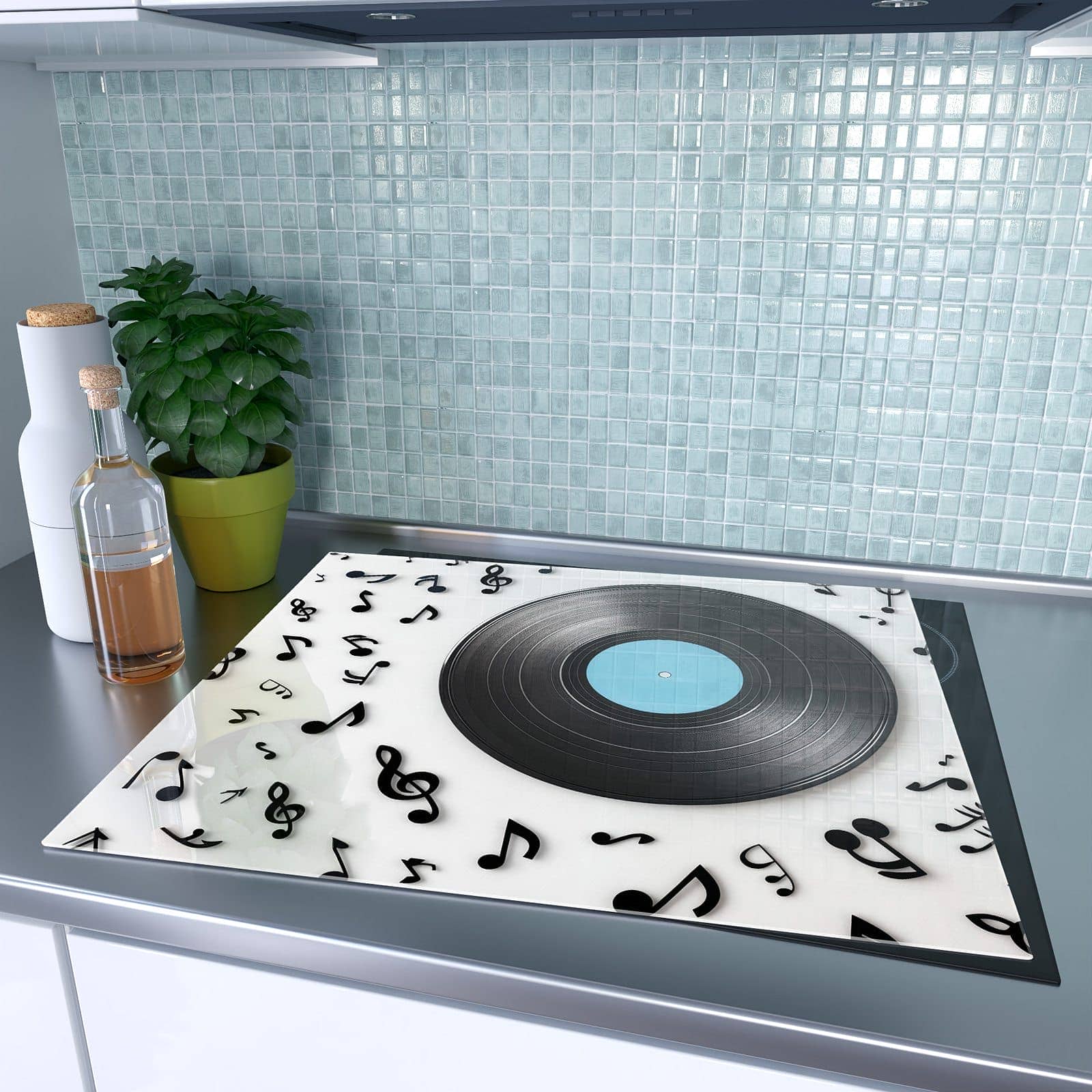 1-teilige Herdabdeckplatten aus Glas mit Schallplatte Musik-Motiv auf dem Ceranfeld