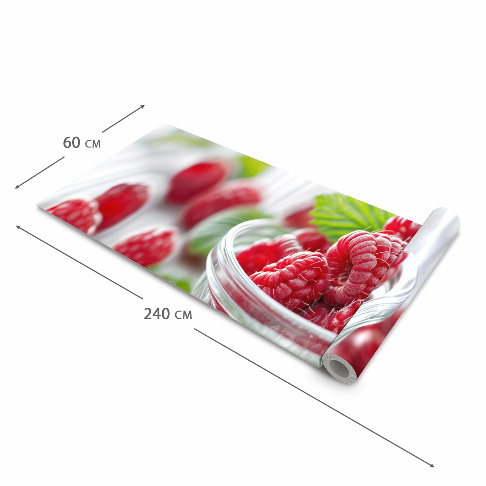 Geräuschdämpfender Küchenvorleger mit Motiv Frische Himbeeren in der Größe 80x300 cm