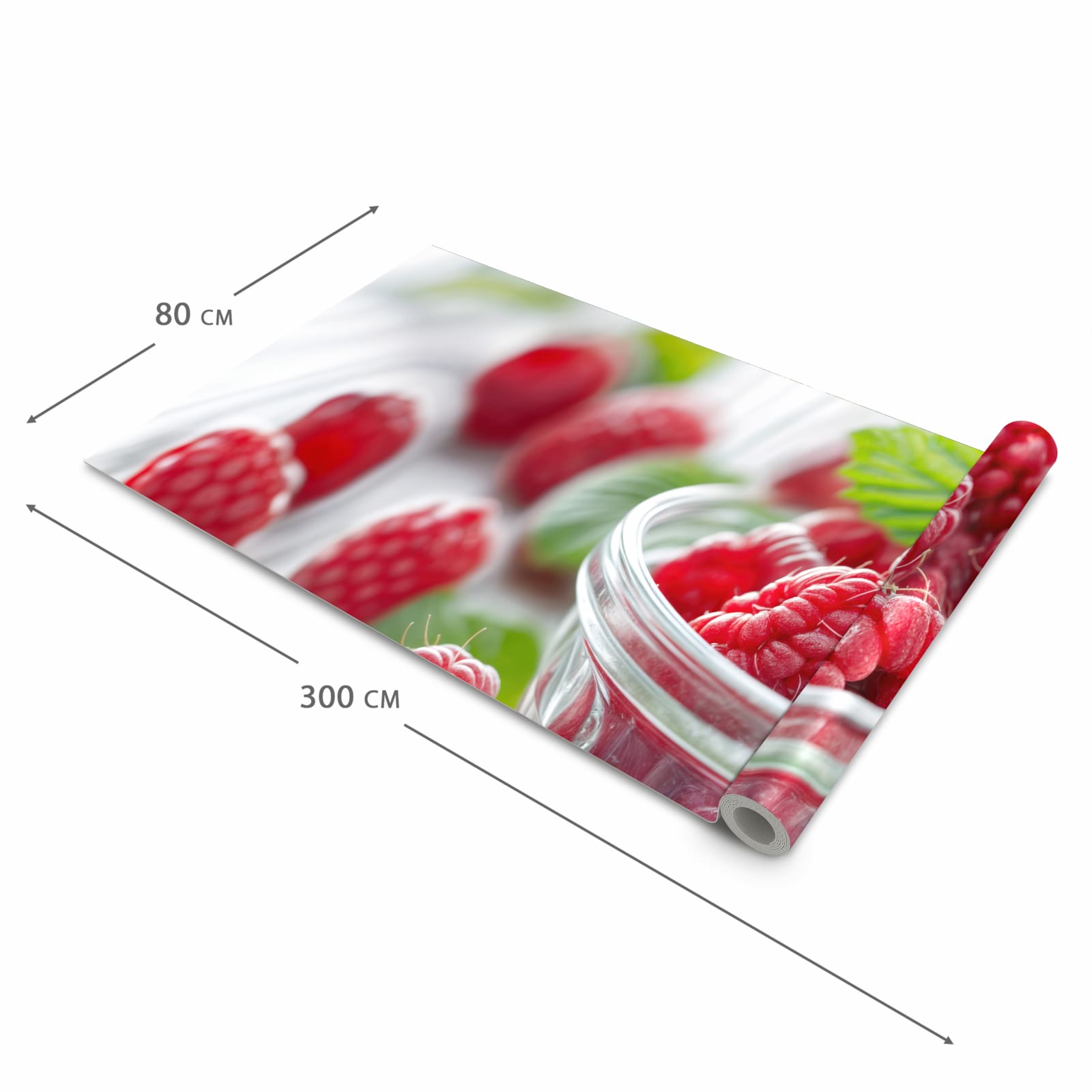 Geruchsneutraler langer Teppich Flur mit Motiv Frische Himbeeren in der Grösse 80x300 cm