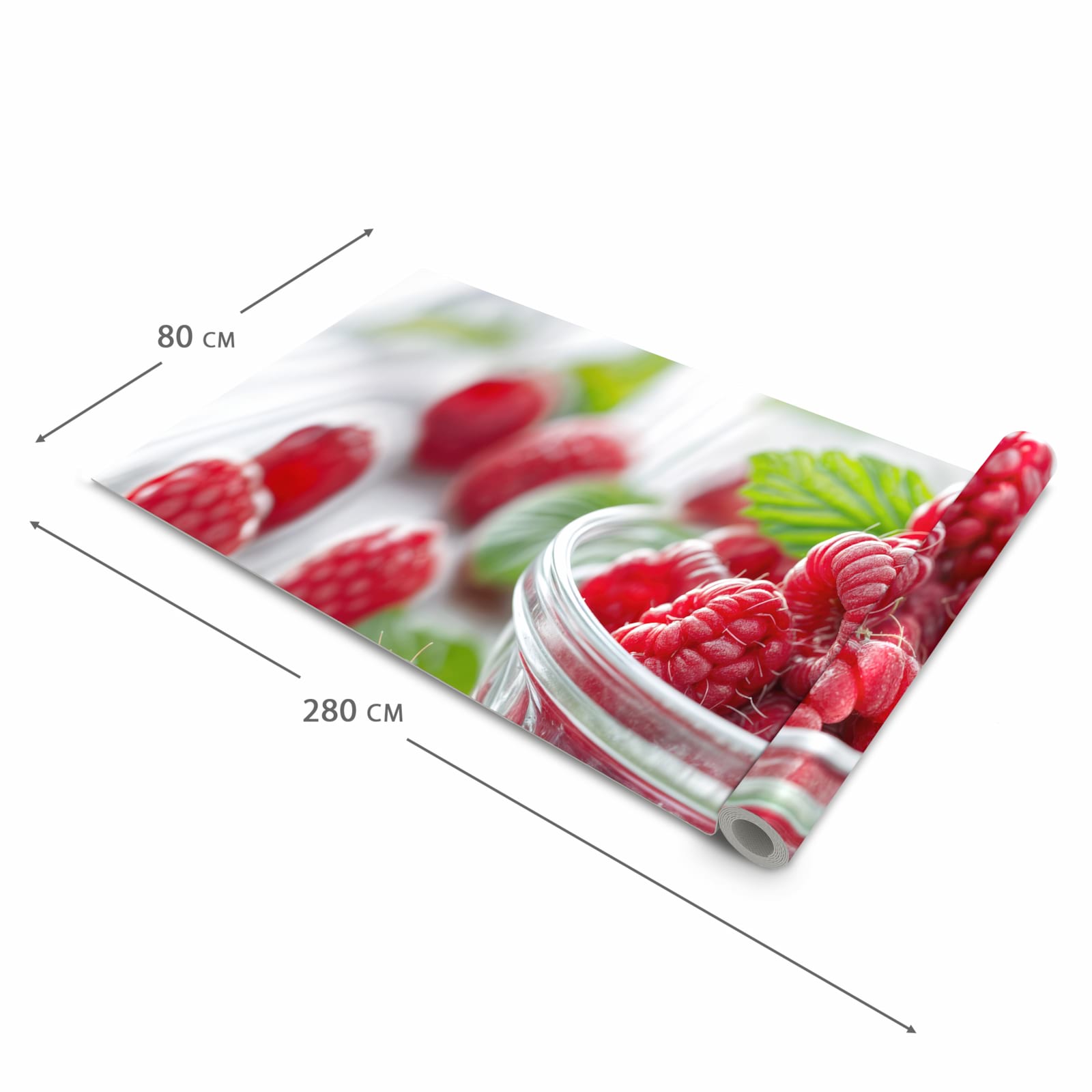 Schmutzabweisender waschbarer Küchenläufer mit Motiv Frische Himbeeren in der Größe 80x300 cm