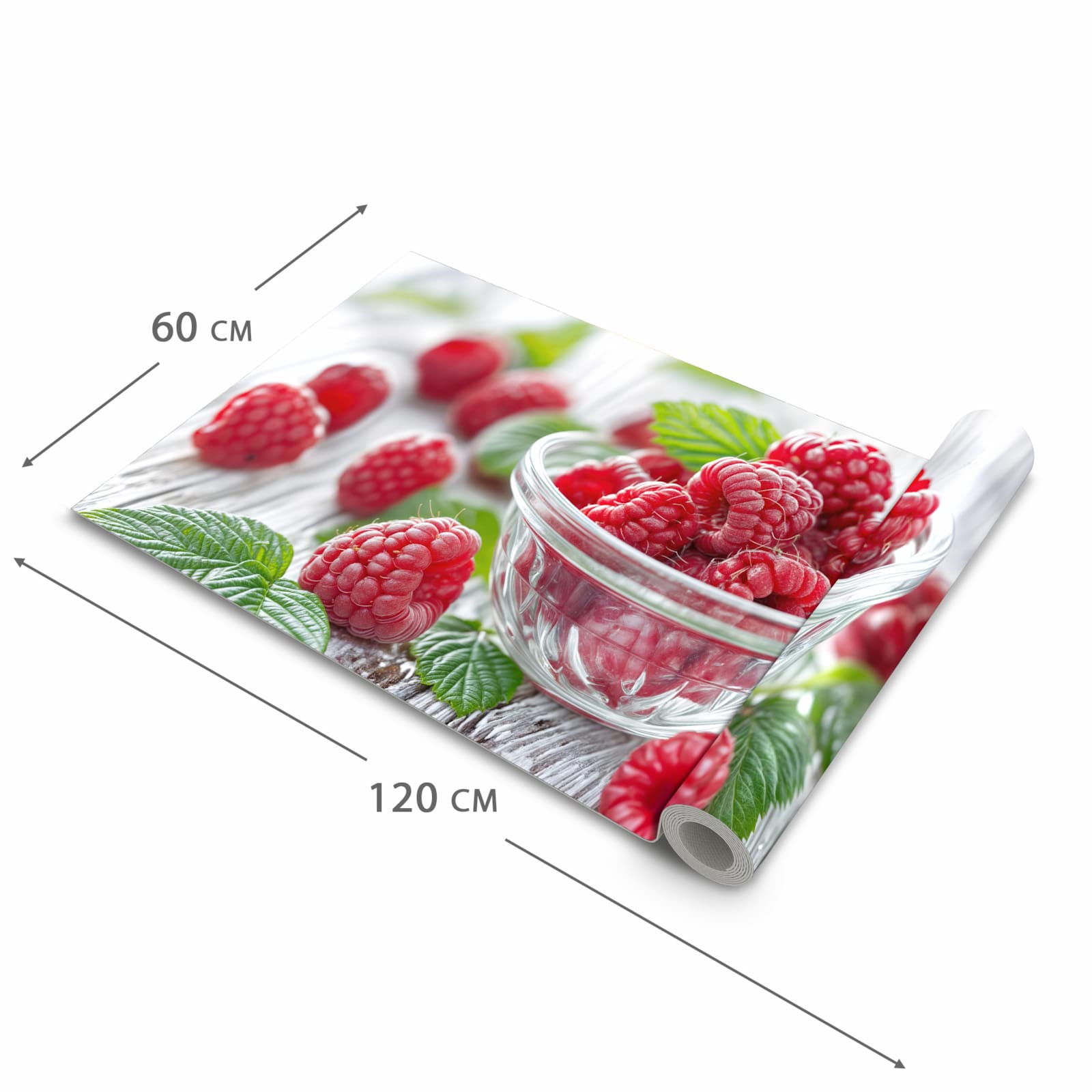 Formstabiler Küchenläufer mit Motiv Frische Himbeeren in der Grösse 80x280 cm